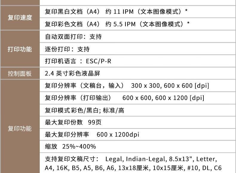 爱普生（EPSON）L6279商用墨仓式彩色无线多功能一体机 （打印复印扫描 wifi/有线网络 自动双面 输稿器）