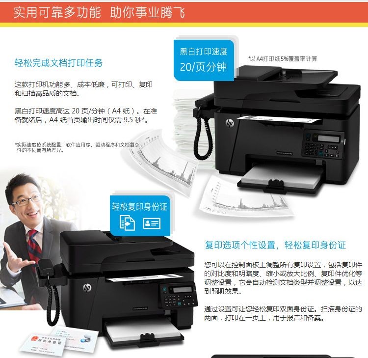 惠普（HP）M128fp黑白激光一体机 打印复印扫描传真388硒鼓 升级型号为1188pnw