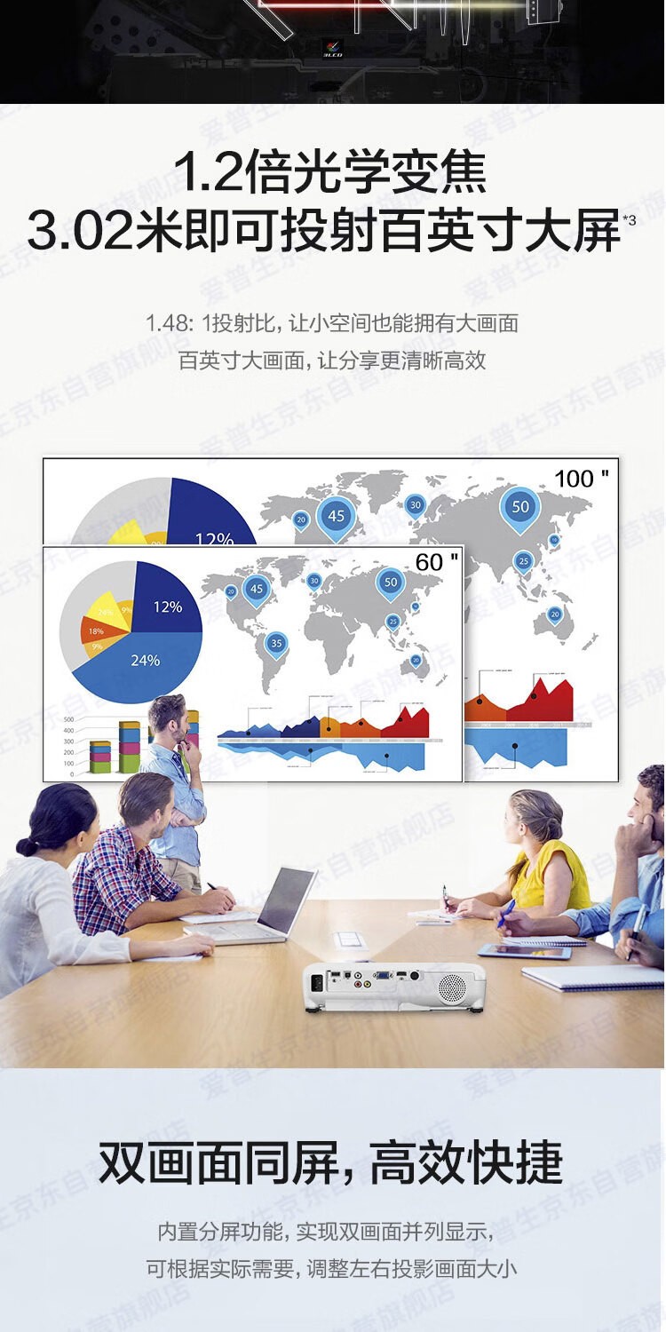 爱普生（EPSON） CB-W06 投影仪 投影机办公 培训（高清WXGA 3700流明 短距投影 支持侧投）