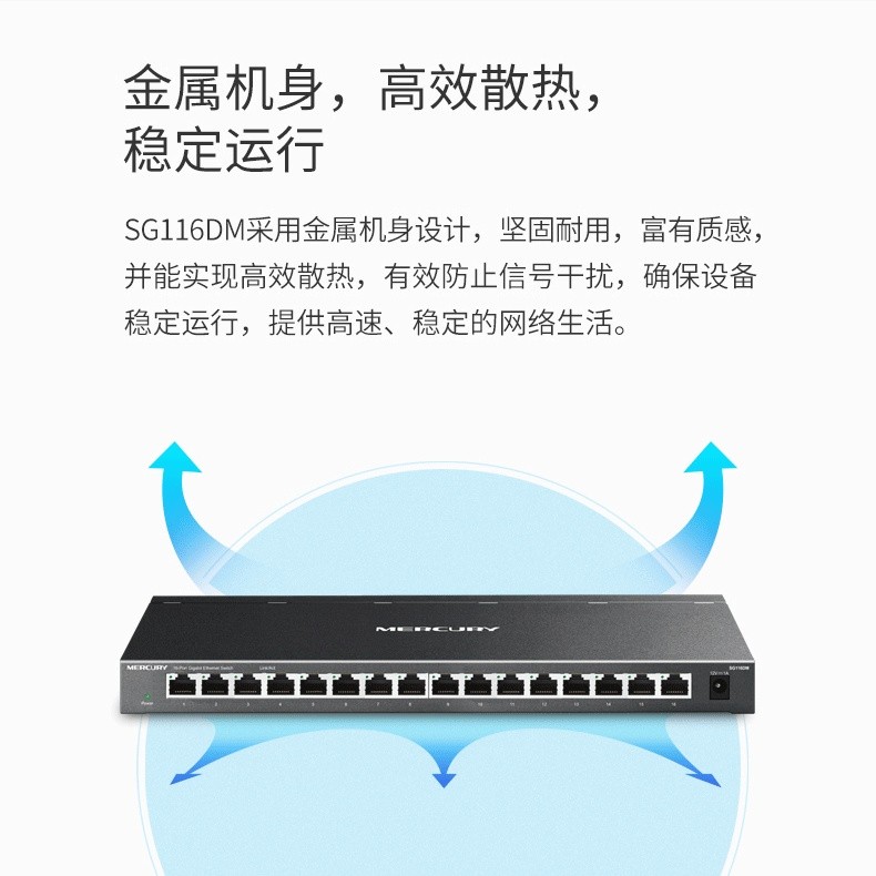 水星（MERCURY） SG116DM（钢壳桌面式）16口千兆交换机 企业级交换器 监控网络网线分线器 分流器