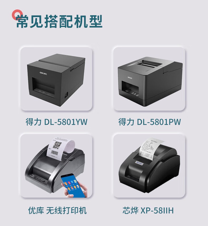 得力 57*50mm白令海热敏收银纸 57*50mm美团外卖小票纸 超市餐饮收银机打印纸 100卷(20米/卷)单卷足米ZS124