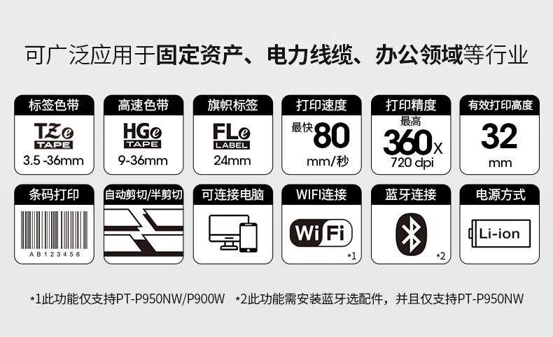 兄弟（brother） PT-P900标签机固定资产标签36mm宽幅标签打印机替PT-9700PC PT-P900标配