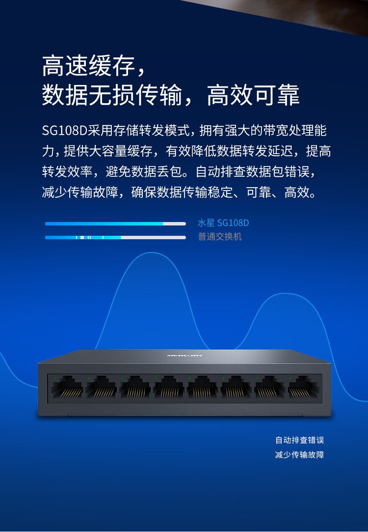 水星（MERCURY）SG108D 8口千兆交换机 网线网络分线器 家用宿舍监控分流器 钢壳散热兼容百兆