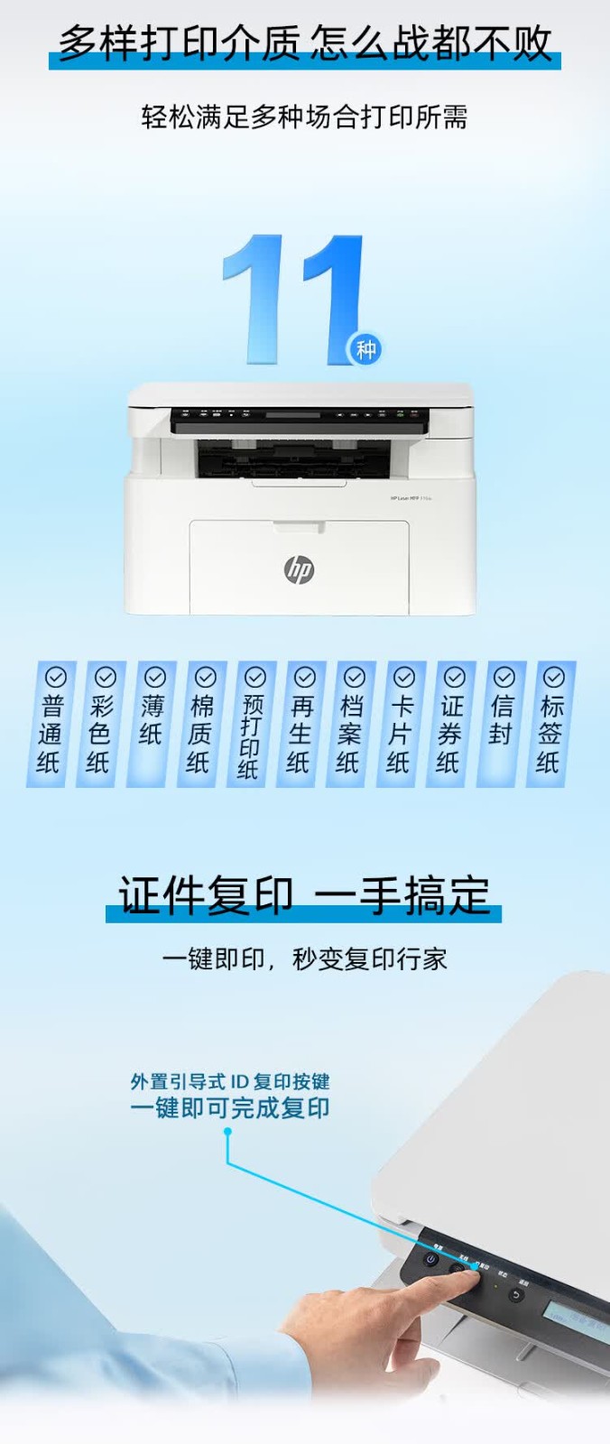 惠普（HP）115nw 黑白激光无线打印机 无线三合一 家用打印机 打印复印扫描 支持有线连接W1680A硒鼓（1188nw焕新版）