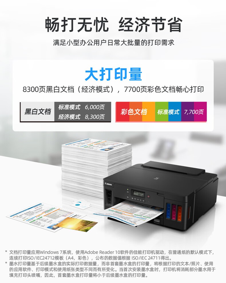 佳能（Canon）G5080大容量可加墨打印机手机无线连接彩色喷墨家用办公自动双面A4 单打印-无线-8300页 官方标配GI-80系列墨水